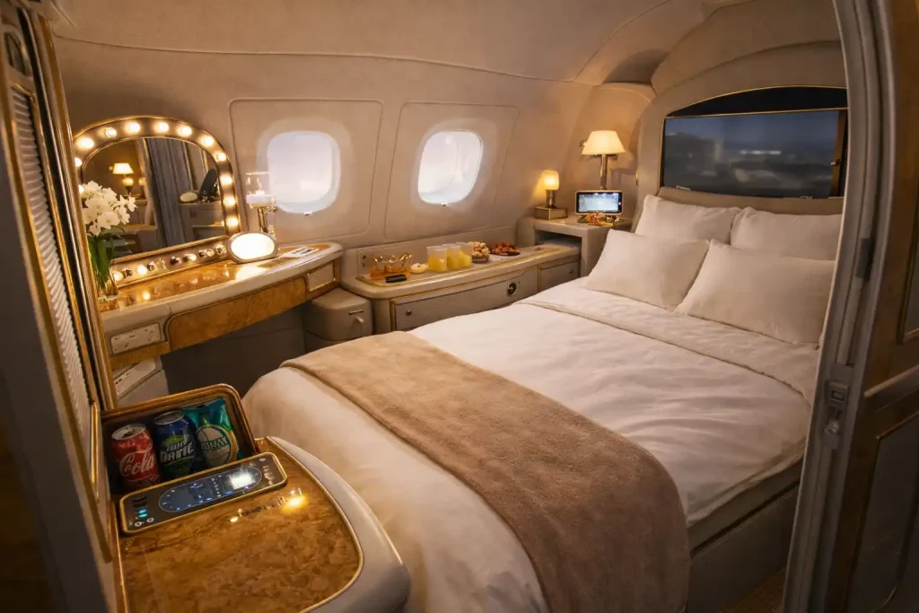 Luxury Emirates First Class suite interior